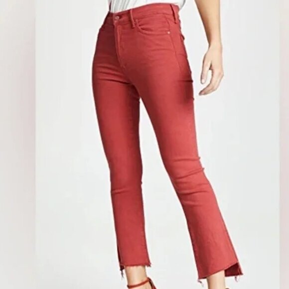MOTHER Pants - MOTHER The Insider Crop Step Fray Straight Leg Jean Hot Rod Red Denim Women’s 27